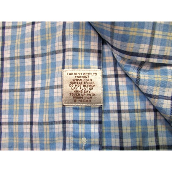 Peter Millar Men's Button Down Long Sleeve Blue Plaid Cotton Large Dress Shirt - Picture 8 of 14